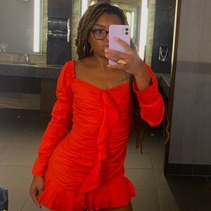 Orange Short Ruffle Front Dress